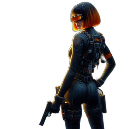 jacket, weapon, robot, concept art, cyberpunk, 3d render, pixel art, futuristic transparent PNG cut-out
