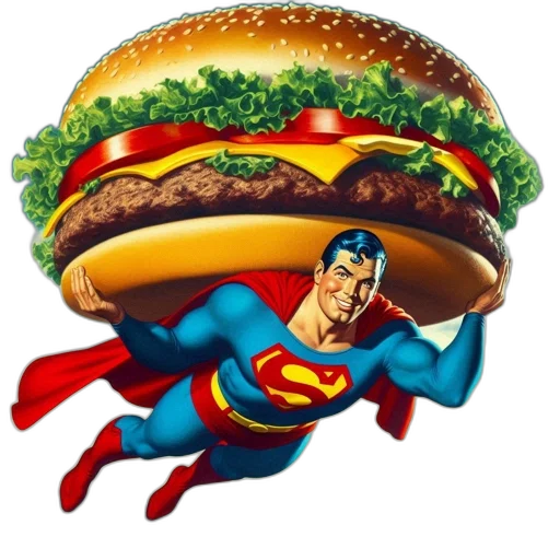 food, animal, comic book art, photorealistic, concept art, pixel art, superman, his transparent PNG cut-out