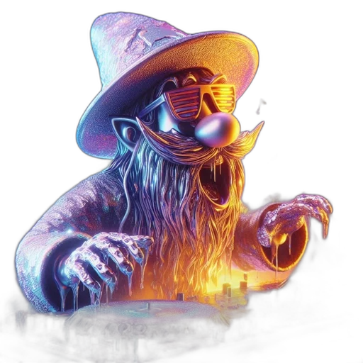 creature, hat, staff, concept art, fantasy art, 3d render, photorealistic, fire transparent PNG cut-out
