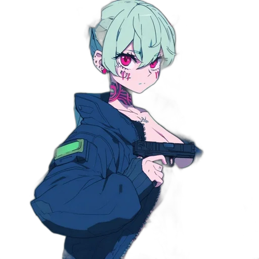 jacket, weapon, dress, staff, anime, cyberpunk, concept art, pixel art transparent PNG cut-out