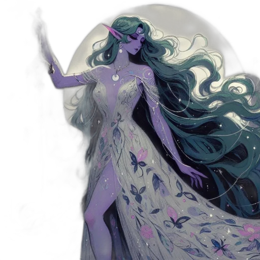 dress, concept art, fantasy art, watercolor, comic book art, underwater, outer space, fire transparent PNG cut-out