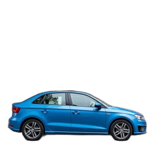 car, photorealistic, 3d render, blue, parked, street, front, house transparent PNG cut-out