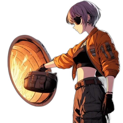 jacket, staff, weapon, mask, concept art, comic book art, cyberpunk, anime transparent PNG cut-out