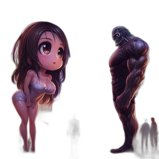 creature, hair, dress, concept art, fantasy art, 3d render, pixel art, dark transparent PNG cut-out