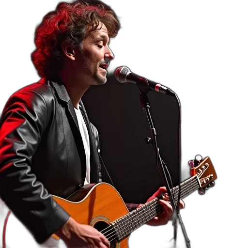 jacket, guitar, player, singing, microphone, rockstar transparent PNG cut-out