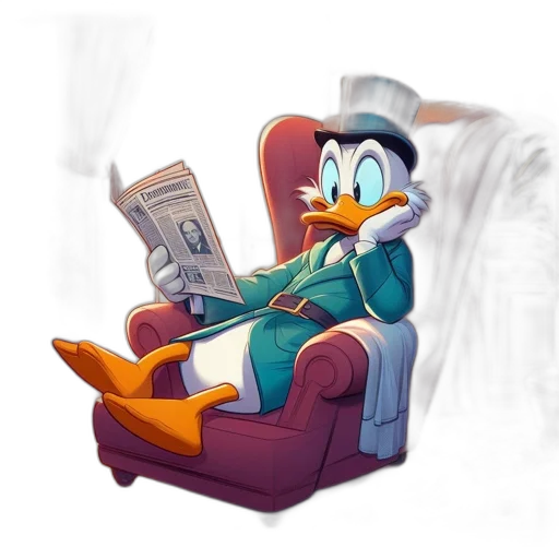 furniture, concept art, cartoon, 3d render, comic book art, scrooge, mcduck, disney transparent PNG cut-out