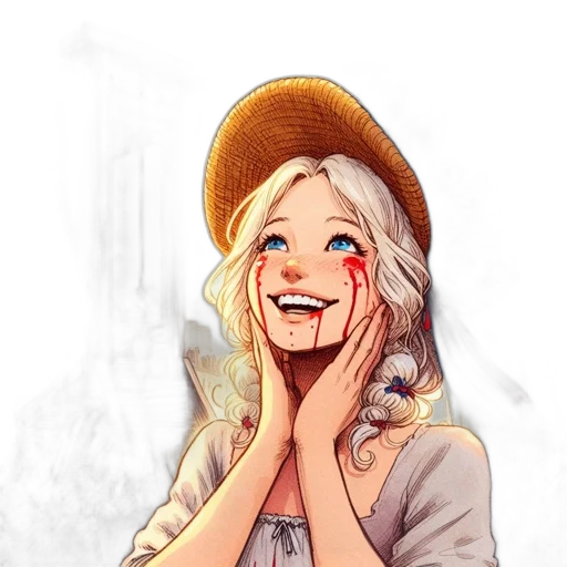 face, hat, anime, cartoon, comic book art, fantasy art, red, apparent transparent PNG cut-out