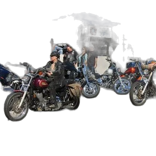 3d render, concept art, photorealistic, motorcycle, riders, front, tent, vfw transparent PNG cut-out