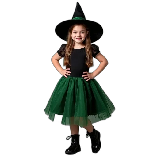 dress, hat, green, dark, young, girl, dressed, black transparent PNG cut-out