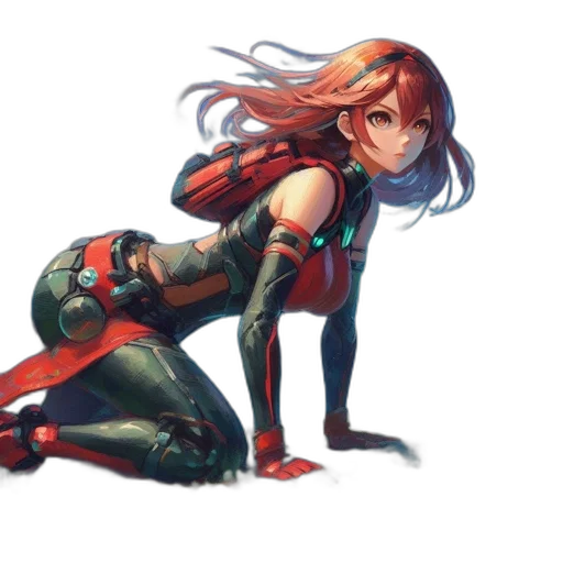 robot, weapon, concept art, comic book art, cyberpunk, anime, red, colorful transparent PNG cut-out