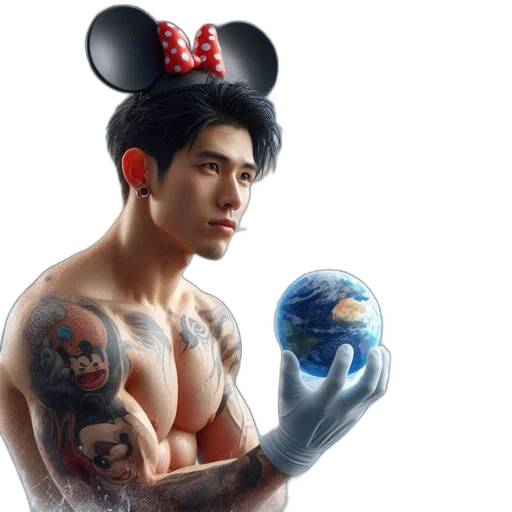 photorealistic, concept art, fantasy art, 3d render, young, man, mouse, ears transparent PNG cut-out
