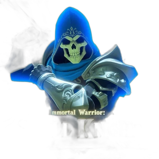 mask, weapon, crown, jacket, 3d render, concept art, fantasy art, blue transparent PNG cut-out
