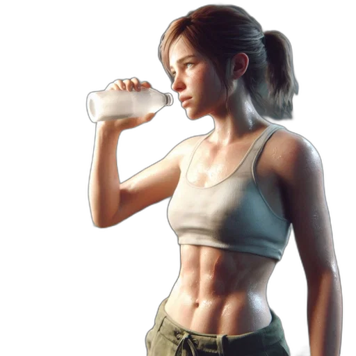 bottle, concept art, pixel art, photorealistic, 3d render, young, woman, workout transparent PNG cut-out
