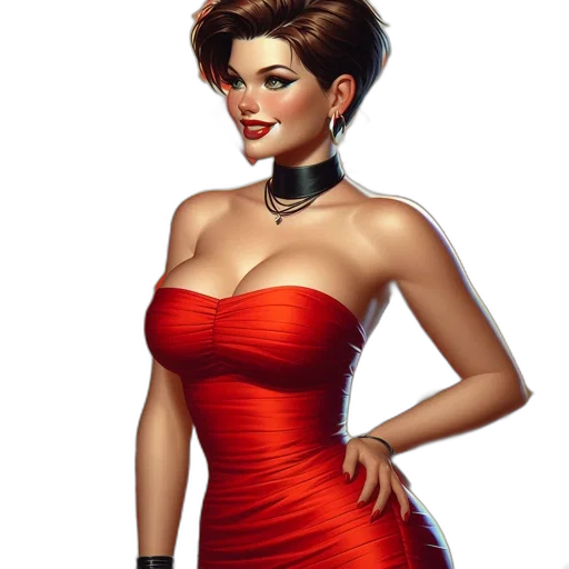 dress, jewelry, photorealistic, fantasy art, concept art, comic book art, red, illustration transparent PNG cut-out
