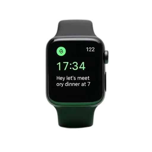 green, black, smartwatch, digital, display, showing, time, date transparent PNG cut-out