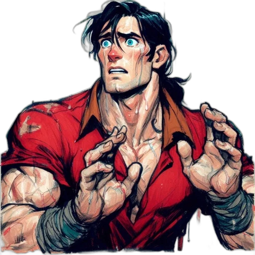 jacket, face, weapon, comic book art, concept art, cartoon, anime, red transparent PNG cut-out