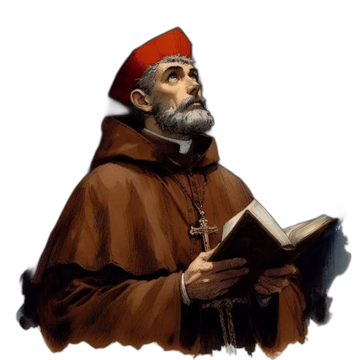 staff, man, brown, robe, red, hat, possibly, clergyman transparent PNG cut-out