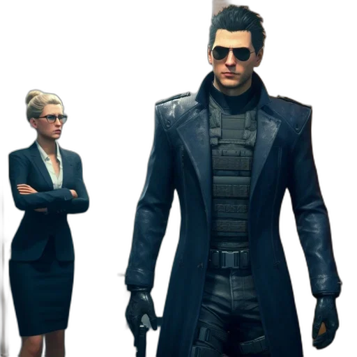 jacket, staff, concept art, 3d render, cyberpunk, dark, modern, bathroom transparent PNG cut-out