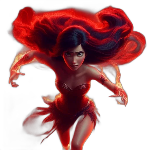 hair, dress, concept art, fantasy art, comic book art, pixel art, fire, red transparent PNG cut-out