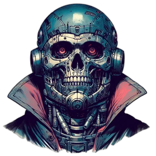 robot, face, mask, cyberpunk, comic book art, concept art, pixel art, red transparent PNG cut-out