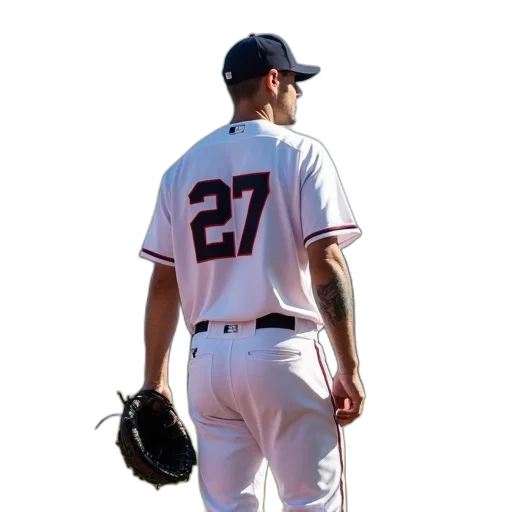 baseball, player, white, uniform, number, back, standing, field transparent PNG cut-out