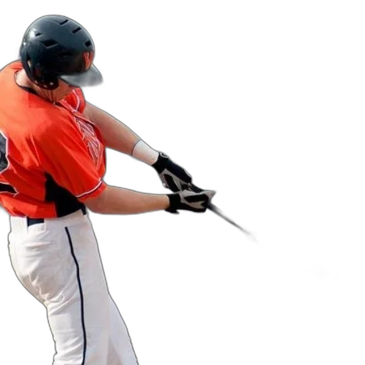 baseball, player, orange, jersey, swings, pitch transparent PNG cut-out