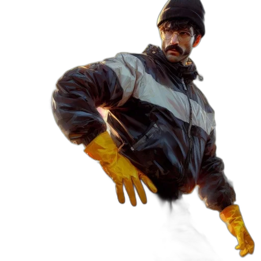 jacket, staff, weapon, concept art, comic book art, photorealistic, cyberpunk, golden transparent PNG cut-out