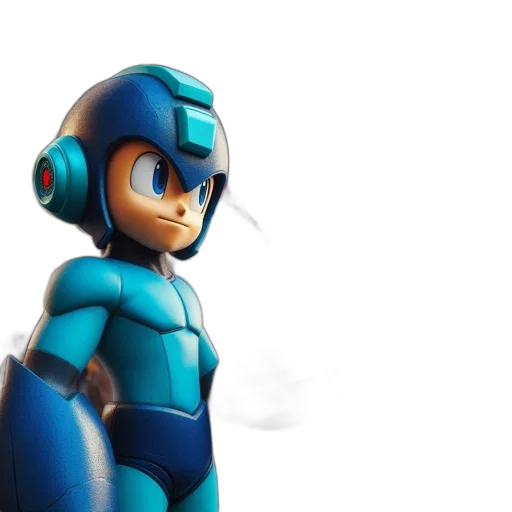robot, 3d render, concept art, comic book art, pixel art, blue, mega, man transparent PNG cut-out