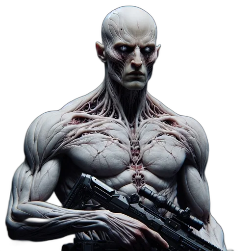 concept art, comic book art, cyberpunk, photorealistic, highly, detailed, humanoid, figure transparent PNG cut-out