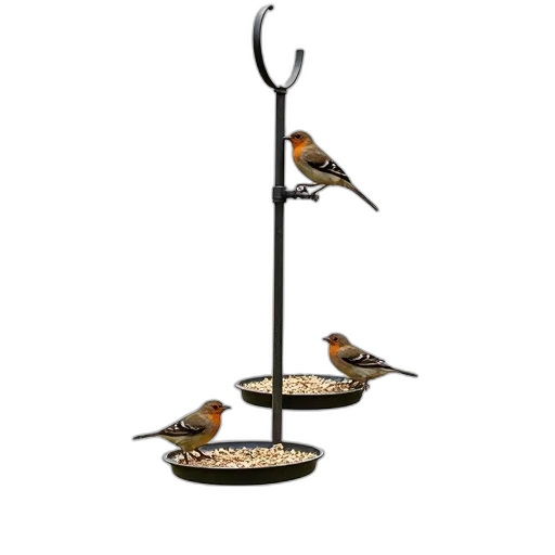 staff, bird, feeder, two, trays, one, filled, seeds transparent PNG cut-out