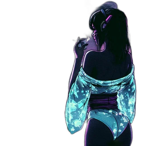 jewelry, dress, robot, concept art, cyberpunk, 3d render, vaporwave, neon lights transparent PNG cut-out