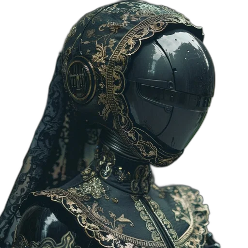 mask, hat, dress, crown, 3d render, concept art, cyberpunk, photorealistic transparent PNG cut-out