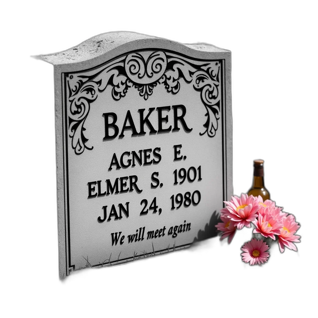 grayscale, image, headstone, name, baker, top, followed, agnes transparent PNG cut-out
