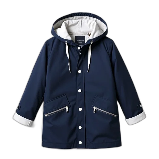 jacket, monochrome, navy, blue, raincoat, white, interior, lining transparent PNG cut-out