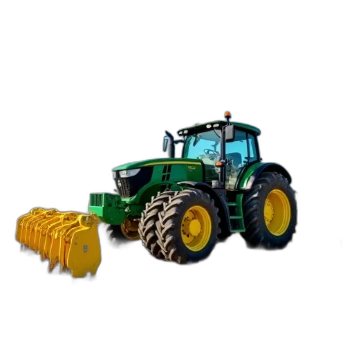 weapon, 3d render, green, tractor, plow, attachment, parked, field transparent PNG cut-out