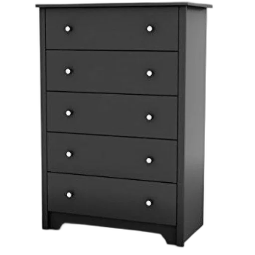 furniture, 3d render, black, five-drawer, dresser, round, silver, knobs transparent PNG cut-out