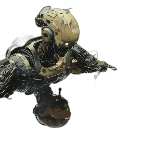 robot, weapon, concept art, 3d render, robotic, figure, yellowish-gold, metallic transparent PNG cut-out