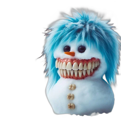 creature, 3d render, whimsical, snowman, fluffy, hair, sharp, teeth transparent PNG cut-out