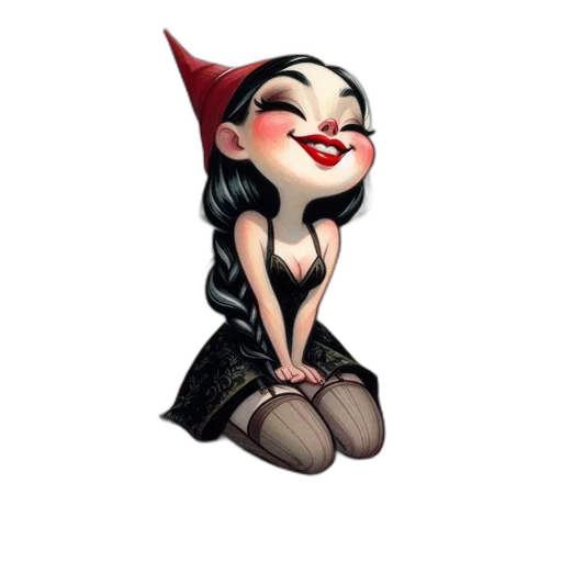 cartoon, concept art, comic book art, fantasy art, woman, red, hat, sits transparent PNG cut-out