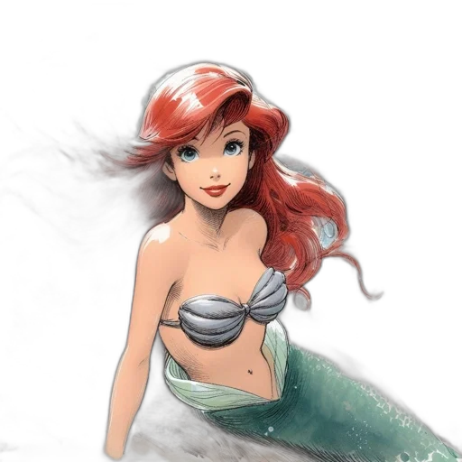 dress, fantasy art, watercolor, cartoon, concept art, underwater, mermaid, red transparent PNG cut-out
