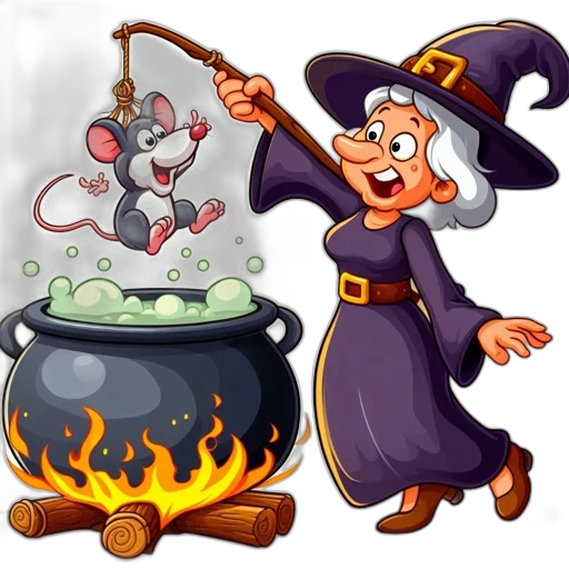 concept art, fire, elderly, witch, clad, traditional, attire, holds transparent PNG cut-out