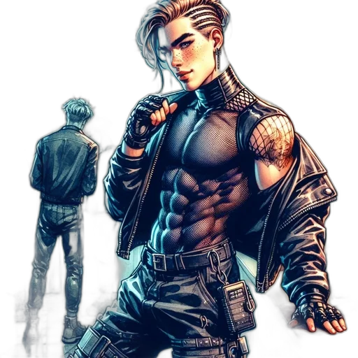 jacket, comic book art, cyberpunk, concept art, fantasy art, blue, dark, monochrome transparent PNG cut-out