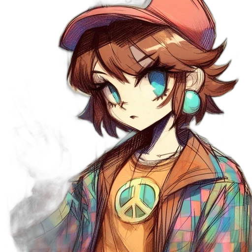 hat, jacket, face, staff, watercolor, anime, pixel art, concept art transparent PNG cut-out