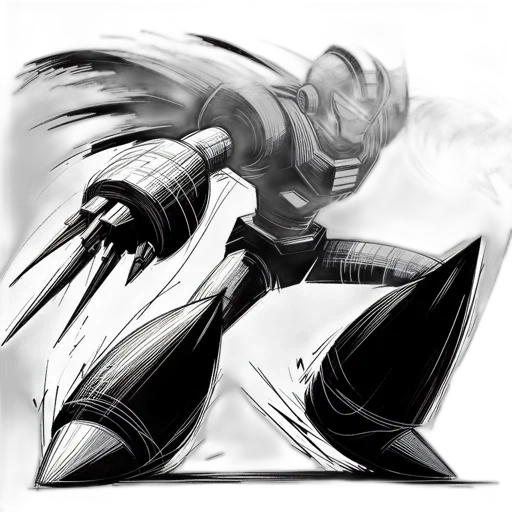 sword, weapon, robot, creature, concept art, comic book art, fantasy art, pencil sketch transparent PNG cut-out