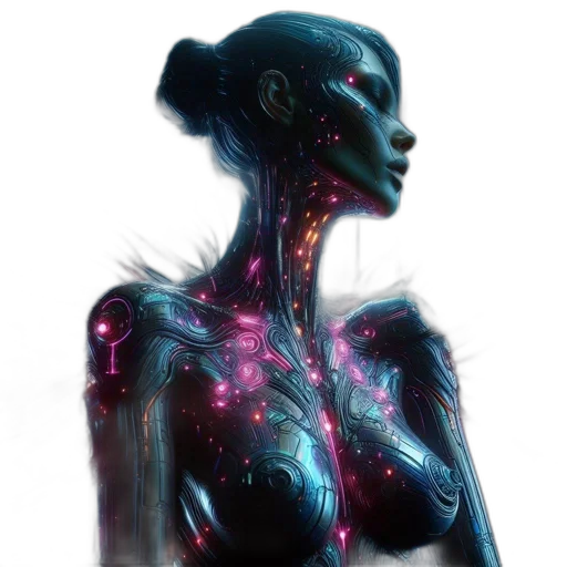 robot, dress, creature, jewelry, cyberpunk, concept art, fantasy art, comic book art transparent PNG cut-out