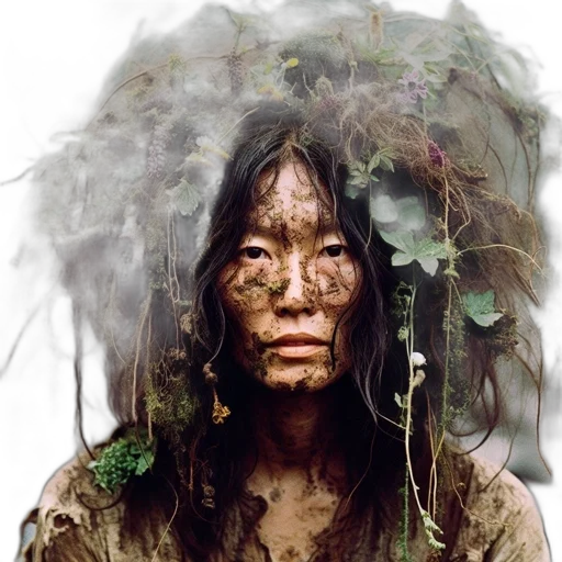 mask, hair, face, creature, photorealistic, concept art, oil painting, fantasy art transparent PNG cut-out