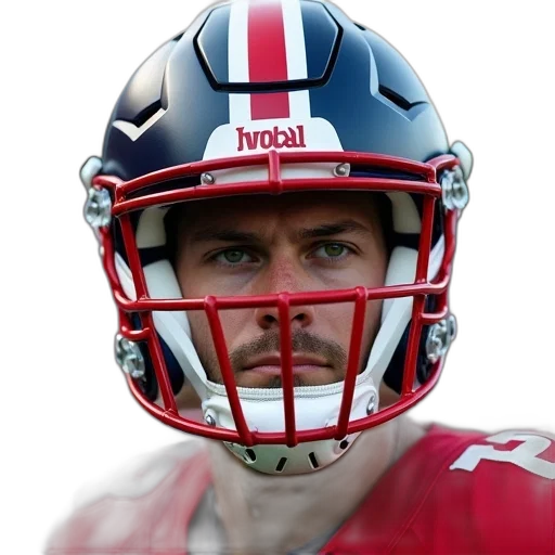 close-up, football, player, face, red, white, jersey, wearing transparent PNG cut-out