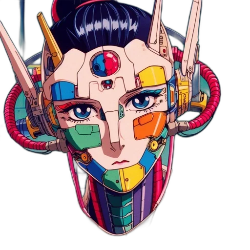 mask, jewelry, face, robot, anime, concept art, cyberpunk, watercolor transparent PNG cut-out