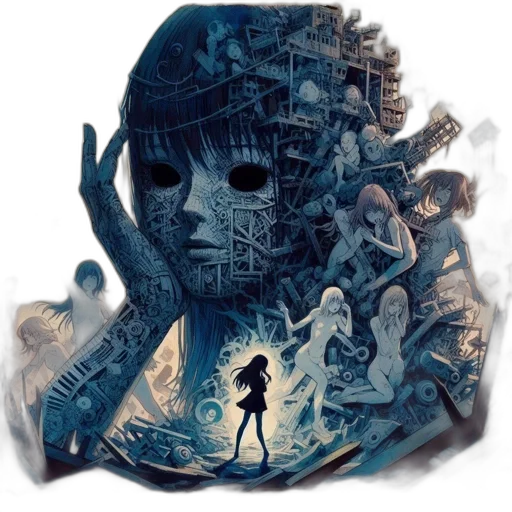 mask, face, robot, dress, concept art, comic book art, fantasy art, anime transparent PNG cut-out
