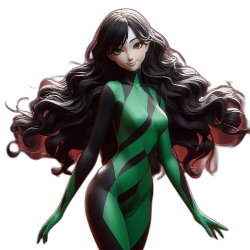 hair, dress, concept art, comic book art, fantasy art, cartoon, green, animated transparent PNG cut-out